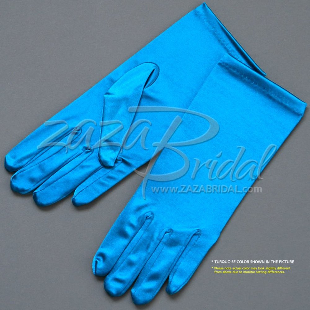 Shiny Stretch Satin Dress Gloves Wrist Length 2BL - Turquoise